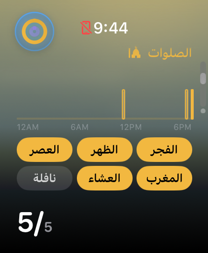 صفحة الصلوات وقد اكتملت خمساً من خمس